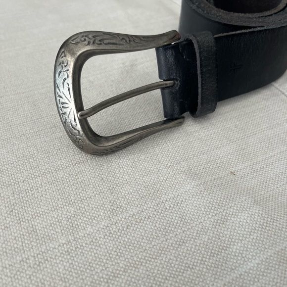 Black FRYE belt. Genuine leather. Worn handful times. Large. Fits true to size. - Picture 2 of 3